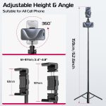 ULANZI MT-70 Extendable Phone Tripod, 63″ Selfie Stick Phone Vlog Tripod Stand with 2 Phone Clip, 360° Rotate Dual Camera Tripod for iPhone Sony Canon GoPro, Lightweight for Travel