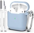 MHYALUDO AirPods Case Cover, Military Grade Anti-Fall Soft Silicone Shock-Absorbing Protective AirPods 2&1 Generation Case Skin Touch with Keychain and Cleaning kit, Front LED Visible, Sky Blue