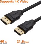 Amazon Basics DisplayPort 1.2 Cable, 21.6Gbps High-Speed, 4K@60Hz, 2K@165Hz, Gold-Plated Plugs, 6 Foot, Black