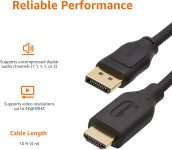 Amazon Basics DisplayPort to HDMI Display Cable, Uni-Directional, 4k@30Hz, 1920×1200, 1080p, Gold-Plated Plugs, 10 Foot, Black