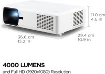 ViewSonic LS610HDH 4000 Lumens 1080p LED Projector w/ HV Keystone, LAN Control, HDR/HLG Support for Business and Education