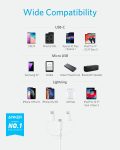 Anker Powerline II 3-in-1 Cable, Lightning/Type C/Micro USB Cable for iPhone, iPad, Huawei, HTC, LG, Samsung Galaxy, Sony Xperia, Android Smartphones, and More(3ft, White)