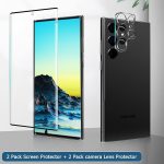 [2+2 Pack] Galaxy s22 Ultra Screen Protector, 2 Pack Tempered Glass Screen Protector +2 Pack Tempered Glass Camera Lens Protector,3D Curved,9H Tempered Glass, Ultrasonic Fingerprint Support, HD Clear Scratch Resistant for Samsung Galaxy s22 Ultra 5G Glass Screen Protector