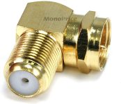 Monoprice F Type Right Angle Female to Male Adapter, Gold Plated