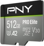 PNY 512GB PRO Elite Class 10 U3 V30 microSDXC Flash Memory Card – 100MB/s, Class 10, U3, V30, A2, 4K UHD, Full HD, UHS-I, micro SD