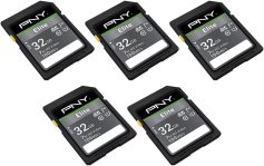 PNY 32GB Elite Class 10 U1 V10 SDHC Flash Memory Card 5-Pack – 100MB/s Read, Class 10, U1 Full HD, UHS-I, Full Size SD