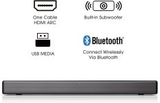 Hisense HS214 2.1ch Sound Bar with Built-in Subwoofer, 108W, All-in-one Compact Design with Wireless Bluetooth, Powered by Dolby Audio, Roku TV Ready, HDMI ARC/Optical/AUX/USB, 3 EQ Modes,Black