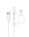 Anker Powerline II 3-in-1 Cable, Lightning/Type C/Micro USB Cable for iPhone, iPad, Huawei, HTC, LG, Samsung Galaxy, Sony Xperia, Android Smartphones, and More(3ft, White)