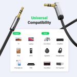 UGREEN 3.5mm Audio Cable Stereo Aux Cord 90 Degree Right Angle, Compatible with Beats iPhone iPod iPad Tablets Speakers 24K Gold Plated Male to Male Black 1.5FT