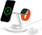 Belkin MagSafe 3-in-1 Wireless Charger Stand – Fast Charging for iPhone 15, 14, 13 Series & Apple Watch – Magnetic Charging Station for Multiple Apple Devices