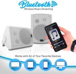 Outdoor Wall-Mount Patio Stereo Speaker – Waterproof Bluetooth Wireless & No Amplifier Needed – Portable Electric Theater Sound Surround System – Pyle PDWR61BTWT