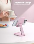 Lamicall Pink Phone Stand for Desk – Rose Gold Cell Phone Holder Desktop Pink Desk Accessories Compatible with iPhone 14 Pro Max Plus, 13 12 11 XR X 8 7 6 Plus SE, 4-8” Smartphone