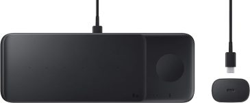 SAMSUNG Electronics Wireless Charger Trio, Qi Compatible – Charge up to 3 Devices at Once – for Galaxy Phones, Buds, Watches, and Apple iPhone Devices, Black (US Version)