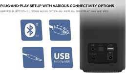 Creative T100 2.0 Compact Hi-Fi Speakers, up to 80W Peak Power with Bluetooth 5.0, Optical-in, AUX-in, Wide Soundstage and Audio Clarity with Bass Control for Computers and Laptops (Black)
