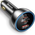 160W USB C Car Charger, Baseus Type C Car Charger, QC5.0 PD3.0 PPS 3 Ports Super Fast Charging Car Phone Charger Adapter for iPhone 15 14 13 Pro, Samsung S22 iPad MacBook Pro
