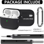 Ljusmicker AirPods Pro Case Cover with Cleaner Kit,Soft Silicone Protective Case for Apple AirPod Pro 2nd/1st Generation Case for Women Men,AirPods Pro 2/Pro Case Accessories with Keychain-Black