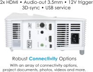 Optoma EH200ST Full 3D 1080p 3000 Lumen DLP Short Throw Projector with 20,0001 Contrast Ratio and MHL Enabled HDMI Port , white