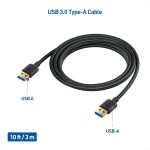 Cable Matters Long USB 3.0 Cable 10ft, USB to USB Cable/USB A to USB A Cable/Male to Male USB Cord/Double USB Cord in Black