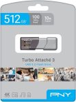 PNY 512GB Turbo Attaché 3 USB 3.2 Flash Drive – 100MB/s, Silver