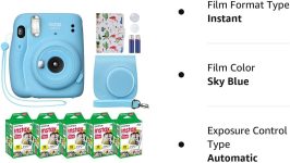 Fujifilm Instax Mini 11 Instant Camera Sky Blue + Custom Case Fuji Film Value Pack (50 Sheets) Flamingo Designer Photo Album for instax Photos