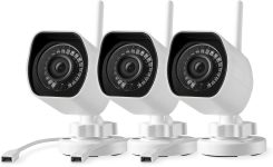 [2023 Upgraded] Zmodo 1080p Outdoor Wireless Camera, 3 Pack Indoor Outside WiFi Cameras, IR Night Vision, Motion Detection, Remote View, Easy Setup, White, Plug-In, Compatible with Alexa 3 Count