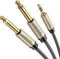 UGREEN 1/8 to 1/4 Stereo Cable 3.5mm TRS to Dual 6.35mm 1/4 TS Mono Y Splitter Audio Cord Adapter Compatible with iPhone, PC, Computer Sound Card, Mixer, Multimedia Speaker, Home Stereo System 6FT