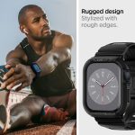 Spigen Rugged Armor Pro Designed for Apple Watch Case with Band Series 9/8/SE2/7/6/SE/5/4 45mm/44mm – Black