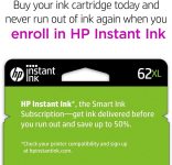 HP 62XL Black High-yield Ink | Works with HP ENVY 5540, 5640, 5660, 7640 Series, HP OfficeJet 5740, 8040 Series, HP OfficeJet Mobile 200, 250 Series | Eligible for Instant Ink | C2P05AN