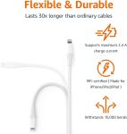 Amazon Basics – 2-Pack USB-A to Lightning ABS Charger Cable, MFi Certified for Apple iPhone 14 13 12 11 X Xs Pro, Pro Max, Plus, iPad, 10,000 Bend Lifespan, 10 Foot, White