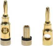 Monoprice 109437 5PRJX74047 Gold Plated Speaker Banana Plugs – 5 Pairs – Open Screw Type, For Speaker Wire, Home Theater, Wall Plates And More