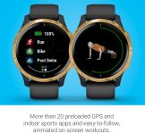 Garmin 010-02173-31 Venu, GPS Smartwatch, Bright Touchscreen Display, Features Music, Body Energy Monitoring, Animated Workouts, Pulse Ox Sensor and More, Gold with Black Band