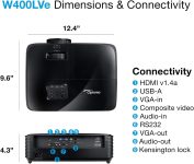 Optoma W400LVe WXGA Professional Projector | 4000 Lumens for Lights-on Viewing | Presentations in Classrooms & Meeting Rooms | Up to 15,000 Hour Lamp Life | Speaker Built In