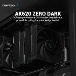 DeepCool AK620 Zero Dark CPU Air Cooler Mighty 260w TDP All-Black 6 Copper Heat Pipes Dual-Tower CPU Cooler with FK120 Fans Each 120mm PWM 1850RPM 68.99CFM for Intel LGA 1700/1200/1151 AMD AM5/AM4