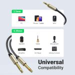 UGREEN 1/8 to 1/4 Stereo Cable 3.5mm TRS to Dual 6.35mm 1/4 TS Mono Y Splitter Audio Cord Adapter Compatible with iPhone, PC, Computer Sound Card, Mixer, Multimedia Speaker, Home Stereo System 6FT