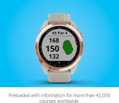 Garmin Approach S42, GPS Golf Smartwatch, Lightweight with 1.2″ Touchscreen, 42k+ Preloaded Courses, Rose Gold Ceramic Bezel and Tan Silicone Band, 010-02572-12