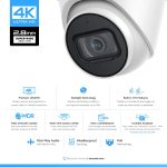 Amcrest UltraHD 4K (8MP) Outdoor Security IP Turret PoE Camera, 3840×2160, 98ft NightVision, 2.8mm Lens, IP67 Weatherproof, MicroSD Recording (256GB), White