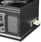Victrola Nostalgic 6-in-1 Bluetooth Record Player & Multimedia Center with Built-in Speakers – 3-Speed Turntable, CD & Cassette Player, AM/FM Radio | Wireless Music Streaming | Grey | wood