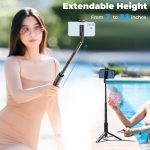 KraftGeek 33″ Selfie Stick Phone Tripod, iPhone and Android Cell Phone Stand, Wireless Remote, Adjustable Phone Holder, Premium Anti-Shake Travel Tripod for Video Recording and Photos