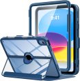 MoKo for iPad 10th Generation Case with Pencil Holder, iPad Case 10th Generation 2022 10.9″, Built-in Screen Protector Clear Back, Stain Resistant Multi Angle Viewing Stand, Auto Wake/Sleep, Navy Blue