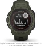 Garmin Instinct, Rugged Outdoor Smartwatch with Solar Charging Capabilities and Tactical Features, Built-in Sports Apps and Health Monitoring, Moss Green