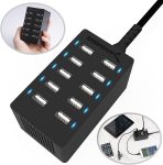SABRENT 60 Watt (12 Amp) 10 Port [UL Certified] Family Sized Desktop USB Rapid Charger. Smart USB Ports with Auto Detect Technology [Black] (AX-TPCS)