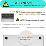 MOSISO Compatible with MacBook Air 13.6 inch Case 2022 2023 2024 Release M3 A3113 M2 A2681 with Touch ID, Plastic Hard Shell Case&Keyboard Cover&Screen Protector&Type C Adapter 2 Pack, Black