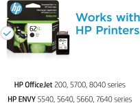HP 62XL Black High-yield Ink | Works with HP ENVY 5540, 5640, 5660, 7640 Series, HP OfficeJet 5740, 8040 Series, HP OfficeJet Mobile 200, 250 Series | Eligible for Instant Ink | C2P05AN