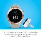 Garmin Approach S42, GPS Golf Smartwatch, Lightweight with 1.2″ Touchscreen, 42k+ Preloaded Courses, Rose Gold Ceramic Bezel and Tan Silicone Band, 010-02572-12