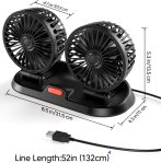 Zmirne Car Fan – Dual Head USB Fan for Car, Portable Vehicle Cooling Fan – Brushless Motor(2024 Upgraded) – 3 Speeds, 360° Rotation, for Car Dashboard, SUV/RV/Truck/Sedan/Cruise/Office, USB Powered