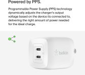 Belkin 45W Dual USB-C Wall Charger, Fast Charging Power Delivery 3.0 w/ GaN Technology for iPhone 15, 13, Mini, iPad Pro 12.9, MacBook, Galaxy S23, & More – White