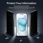 ESR 3 Pack for iPhone 15 Privacy Screen Protector, Anti-spy Tempered-Glass Privacy Screen Protector, Micro-curved Edges, Case Friendly