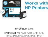 HP 952 Cyan Ink Cartridge | Works with HP OfficeJet 8702, HP OfficeJet Pro 7720, 7740, 8210, 8710, 8720, 8730, 8740 Series | Eligible for Instant Ink | L0S49AN