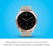 Garmin Approach S42, GPS Golf Smartwatch, Lightweight with 1.2″ Touchscreen, 42k+ Preloaded Courses, Rose Gold Ceramic Bezel and Tan Silicone Band, 010-02572-12