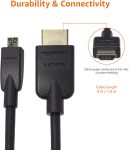 Amazon Basics Micro HDMI to HDMI Display Cable, 18Gbps High-Speed, 4K@60Hz, 2160p, 48-Bit Color, Ethernet Ready, 6 Foot, Black